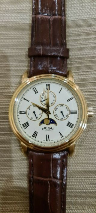 Gents Rotary Brown Croco Leather Strap Moonphase Watch Needs Battery GS00124/03 2