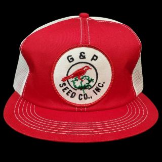 Vtg K Products G&p Seed Co Patch Mesh Trucker Hat Red White Ag Farm Snapback Usa