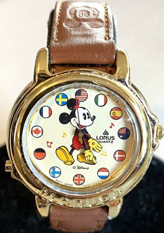 Vtg 80s Lorus - Seiko Mickey Mouse Disney Melody Watch A Small World V421 - 0020