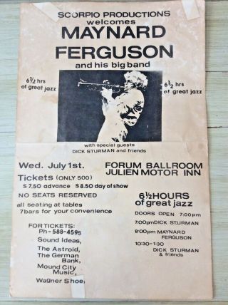 Vintage 18 " X 11 " Maynard Ferguson Window Poster Advertising A Concert