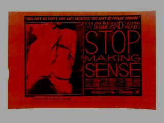 Talking Heads Stop Making Sense Concert Movie Vintage Poster 1984 La Premier