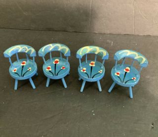 Vintage Wooden Dollhouse Miniature Table,  4 Chairs — Hand painted,  Taiwan,  Blue 3