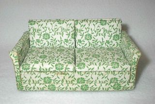 Vtg Dollhouse Green And White Floral Couch 1:12