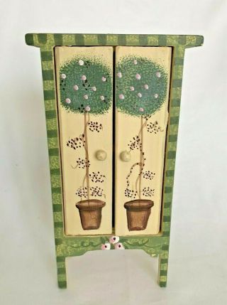Dollhouse Miniature 1:12 Wood Cabinet Hutch Folk Art Painted Flowers Armoire