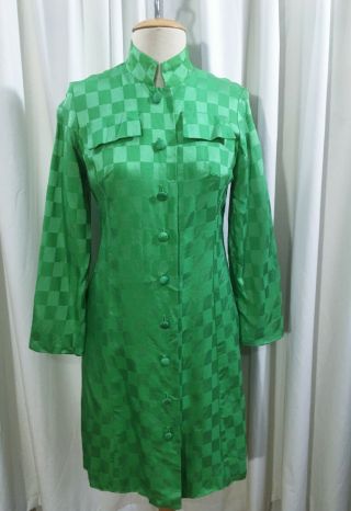 Vtg 60s Mod Green Checkerboard Pink Lined 1960s Go - Go Scooter Coat S