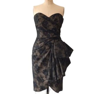 Victor Costa Designer Vintage Strapless Black Floral Lace Dress Size Xs Womens