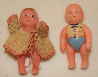 Two Vintage 1950s Renwal Dollhouse Baby Dolls Crochet Gown Girl & Painted Boy