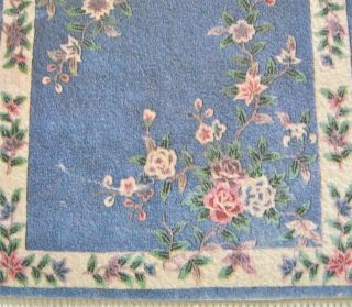 Dollhouse Doll House Miniature Rug Carpet Accent Blue Floral Flower Fringe 1:12