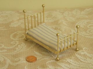 Vintage Shackman Miniature Dollhouse Brass Bed With Mattress