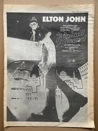 Elton John Pinball Wizard Poster Sized Music Press Advert From 1976 (ag