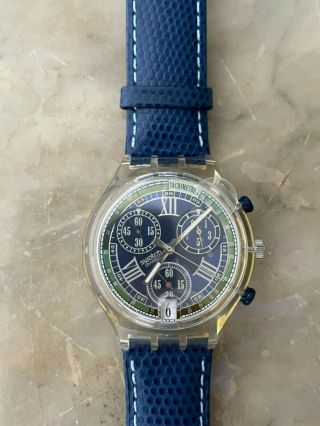 Swatch Chrono Sck 404 Blue Function Vintage 1995 Watch Nos In Case