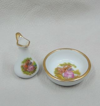 Vintage Limoges Porcelain Water Pitcher & Bowl Dollhouse Miniature 1:12