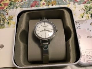 Womens Fossil Bq3162 Silver Tone Stainless Steel Bracelet Watch With Tags