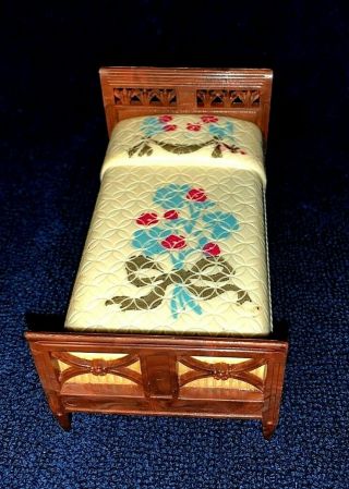 Vintage Renwal Dollhouse Stenciled Hand Painted Bed Headboard & Footboard Floral