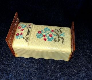 Vintage Renwal Dollhouse Stenciled Hand Painted Bed Headboard & Footboard Floral 2