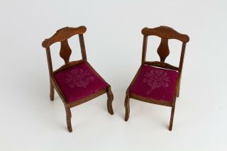 Vintage Miniature Hand Made Balsa Wood Chairs - 1:12 Scale Dollhouse Furniture