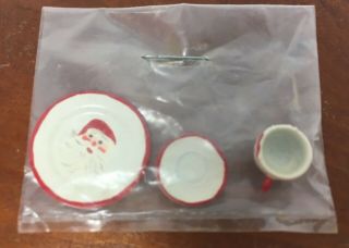 Artisan Dollhouse Miniature Pewter Santa Claus Plate Cup & Saucer Christmas