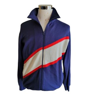 Vintage 70s Track And Court Blue White Striped Track Jacket Large Tall