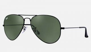 Ray - Ban Aviator Sunglasses - Black Frame With Green Lens (medium) Unisex.