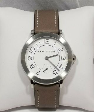 Marc Jacobs Riley White Dial Silver Tone Grey Leather Women 