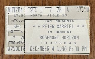 Peter Gabriel Concert Ticket Stub 1986 Chicago Il Rosemont Horizon Genesis