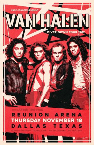 Van Halen Concert Poster,  Dalas,  Texas / David Lee Roth / Hard Rock / 19x13 In