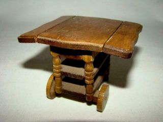 Shackman Vintage 1970s Dollhouse Miniature Wood Rolling Tea Cart,  Hinged Sides