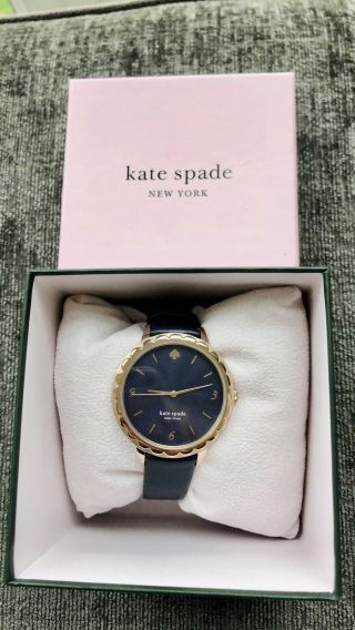 Kate Spade Morningside Navy Blue Leather Gold Scallop Watch -