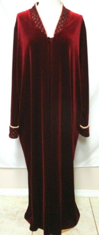 Adonna Woman Red Velour Zip House Coat Dress Robe Gown Pockets Vintage Sz 2x Xxl