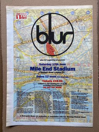 Blur Mile End Stadium Poster Sized Music Press Advert From 1995 (aged)