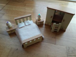 John Lewis Wooden Dolls House Furniture - 7 Piece Double Bedroom Furniture