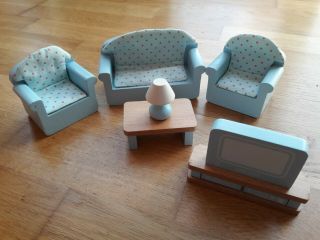 John Lewis Wooden Dolls House Furniture - 9 Piece Lounge Set