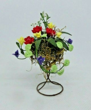 1:12 Dollhouse Miniature Hand Crafted High Detail Floral Arrangement In Stand