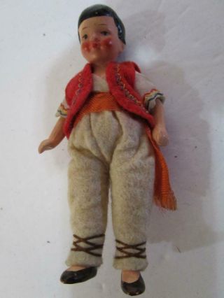 Vintage Antique Miniature Bisque German Doll House Ethnic Boy Doll 3 1/2 "