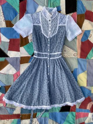Vintage Gunne Sax Dress Sz 5 Cotton Calico Floral Boho Hippie Prairie,  70 