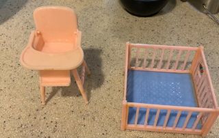 Renwal Pink Playpen & Highchair Vintage Dollhouse Furniture Plastic