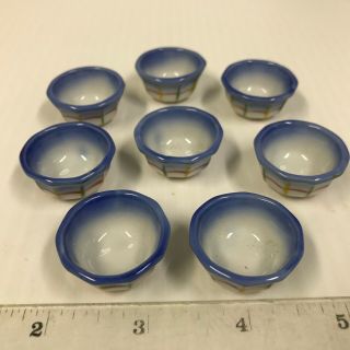 8 Dollhouse Miniature 1/6 Scale Soup Bowls Real Ceramic Hand - Painted Mini Set