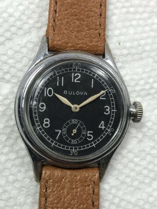 Bulova Military Wristwatch Vintage Old War Era Black Dial 10ak