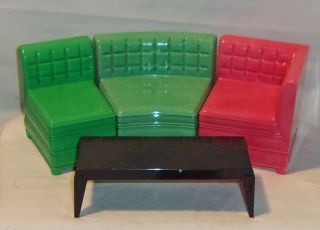 Vintage Ideal Hard Plastic Doll House Furniture - Sectional Couch Coffee Table