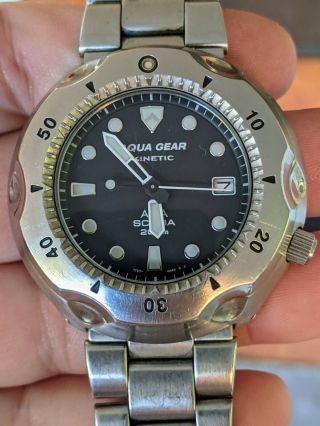 Vintage 99 Seiko Alba Jdm Aqua Gear Dive Kinetic Watch,  Hockey Puck,  Runs/repair