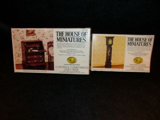 2 The House Of Miniatures Dollhouse Wood Furniture Kits Clock & Chippendale Desk