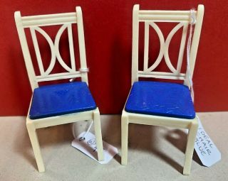 Pair Vintage Ideal Miniature 1:12 Dollhouse Side Chairs Blue And White