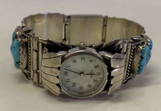 VTG Womens Quartz Watch with Sterling Silver & Turquoise Band 6 1/2 