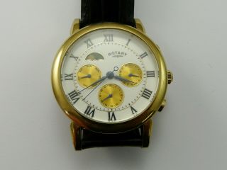 VINTAGE 1990s ROTARY CALENDAR MOONPHASE GENTS AUTOMATIC WRISTWATCH VGC 3