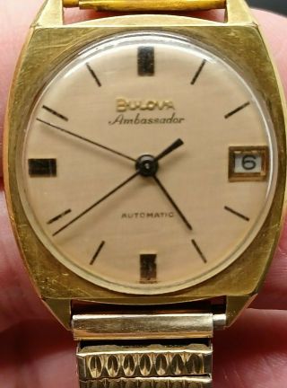 Vintage Bulova Ambassador Automatic Mens Wrist Watch Speidel Band 1971