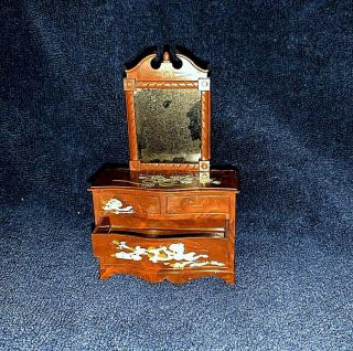 Vintage Renwal Dollhouse Stenciled Hand Painted Dresser w Mirror Opening Drawer 2