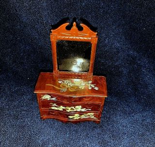 Vintage Renwal Dollhouse Stenciled Hand Painted Dresser w Mirror Opening Drawer 3
