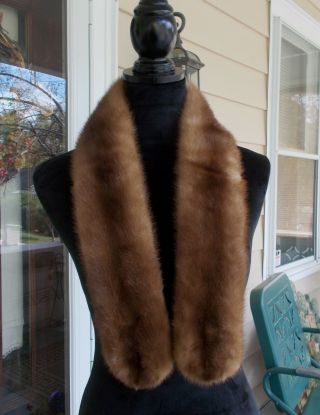 Vintage Medium Brown Mink Fur Collar Scarf Stole Wrap 39 " L