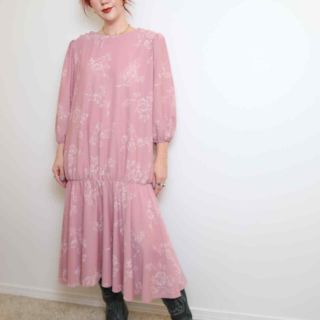 Vintage 80s Mauve Pink And White Floral Print Midi Dress Plus Size 20