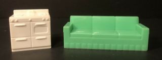Marx Vintage 1950s Mar Toys Dollhouse Furniture Couch / Sofa And Stove / Oven